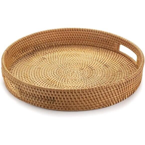 Round Serving Tray, Decorative Coffee Table Tray, Ottoman Hand Woven - Picture 7 of 7